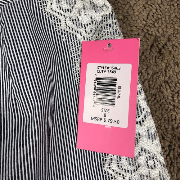 ISAAC MIZRAHI Blue White Striped Lace Pencil Midi Skirt Size 8 NWT - Picture 5 of 5